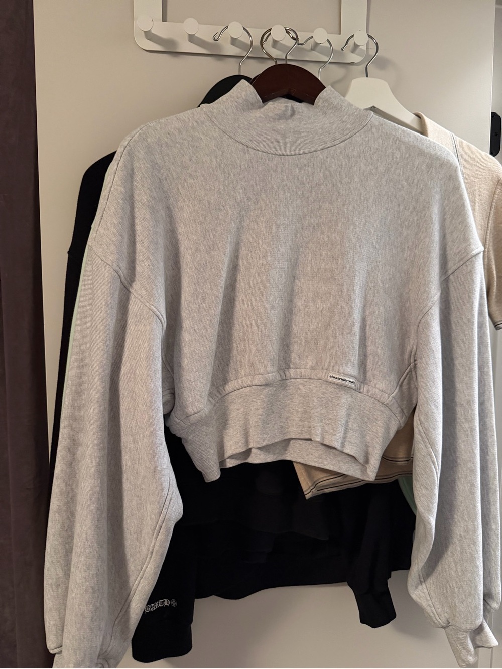 Alexander Wang Light Gray Cropped Mock Neck Sweatshirt
